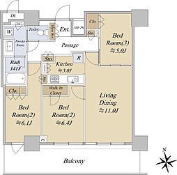 サザンスカイタワー八王子 13階3LDKの間取り