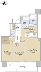 シティタワー国分寺ザ・ツイン　イースト 28階2LDKの間取り