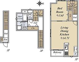 オークレジデンス三田綱町 3階1LDKの間取り