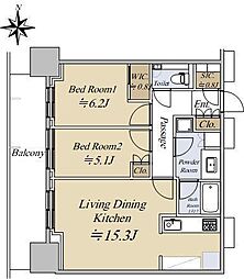 大崎ステーションレジデンス 7階2LDKの間取り