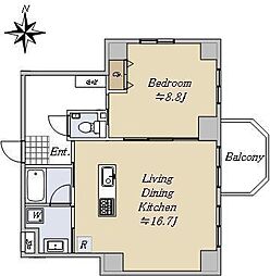 モンテヴェルデ神楽坂弐番館 2階1LDKの間取り