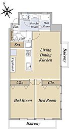 ハラダ面影橋マンション 8階2LDKの間取り