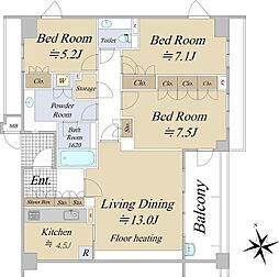 パーク・コート市谷加賀町二丁目 2階3LDKの間取り