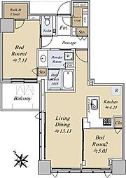 スカイフォレストレジデンス 8階2LDKの間取り