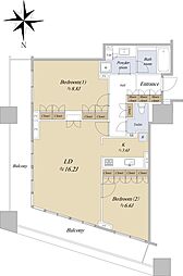 コンシェリア西新宿TOWER’S WEST 30階2LDKの間取り