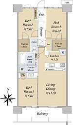 シティテラス越谷レイクタウン 6階3LDKの間取り