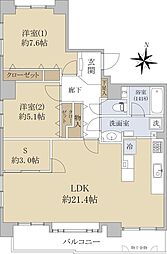 ヴィルヌーブ円山表参道 9階2SLDKの間取り