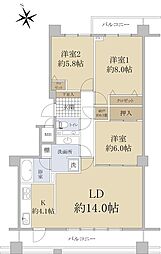シティハウス福住駅前 2階3LDKの間取り