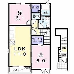 ベルコート桜　A 2階2LDKの間取り