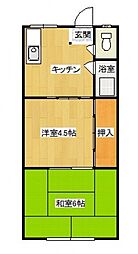 夕潮コーポ 1階2Kの間取り