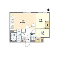 都営大江戸線 若松河田駅 徒歩6分の賃貸マンション 3階2LDKの間取り