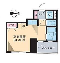 東京メトロ東西線 早稲田駅 徒歩9分の賃貸マンション 2階ワンルームの間取り