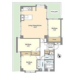 JR常磐線 品川駅 徒歩8分の賃貸マンション 1階3LDKの間取り