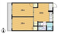 東京メトロ東西線 高田馬場駅 徒歩6分の賃貸マンション 1階2DKの間取り