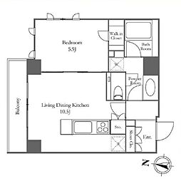 JR山手線 恵比寿駅 徒歩3分の賃貸マンション 6階1LDKの間取り