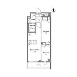 西武新宿線 西武新宿駅 徒歩3分の賃貸マンション 2階2DKの間取り