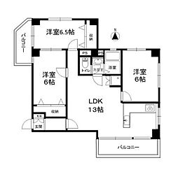 都営大江戸線 中井駅 徒歩9分の賃貸マンション 2階3LDKの間取り
