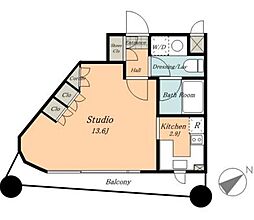東京メトロ銀座線 青山一丁目駅 徒歩2分の賃貸マンション 4階ワンルームの間取り