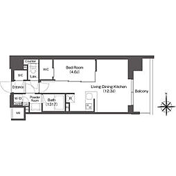 都営大江戸線 東新宿駅 徒歩2分の賃貸マンション 10階1LDKの間取り