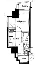 JR山手線 目黒駅 徒歩3分の賃貸マンション 5階1Kの間取り