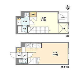 都営大江戸線 若松河田駅 徒歩6分の賃貸マンション 1階1LDKの間取り