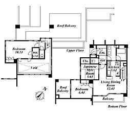 都営大江戸線 牛込柳町駅 徒歩3分の賃貸マンション 4階3LDKの間取り