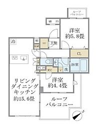 東京メトロ東西線 早稲田駅 徒歩7分の賃貸マンション 5階2LDKの間取り
