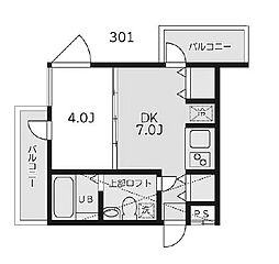 西武新宿線 中井駅 徒歩4分の賃貸マンション 3階1DKの間取り