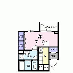 東京メトロ副都心線 西早稲田駅 徒歩6分の賃貸マンション 3階1Kの間取り