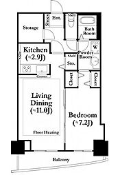 河田町ガーデン1号棟 1LDKの間取図画像