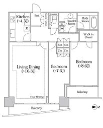 河田町ガーデン1号棟 2LDKの間取図画像