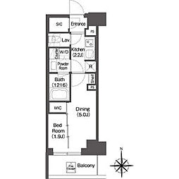 コンフォリア東新宿 1DKの間取図画像
