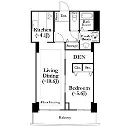 河田町ガーデン1号棟 1LDKの間取図画像
