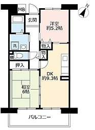 UR都市機構アルビス緑丘102号棟 2DKの間取図画像