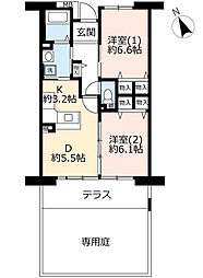 UR都市機構アルビス緑丘112号棟 2DKの間取図画像