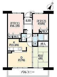UR都市機構アルビス緑丘104号棟 3DKの間取図画像