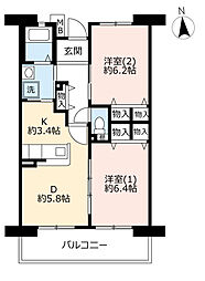 UR都市機構アルビス緑丘106号棟 2DKの間取図画像