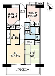UR都市機構アルビス旭ケ丘6-5号棟 3DKの間取図画像