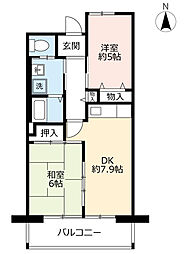 UR都市機構シャレール東豊中9号棟 2DKの間取図画像