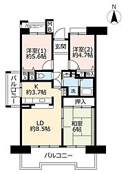 UR都市機構アルビス旭ケ丘1-7号棟 3LDKの間取図画像