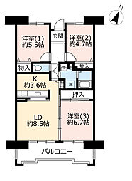 UR都市機構アルビス旭ケ丘1-6号棟 3LDKの間取図画像