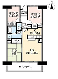 UR都市機構アルビス旭ケ丘6-6号棟 3LDKの間取図画像