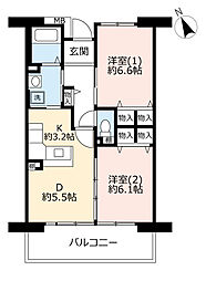 UR都市機構アルビス緑丘112号棟 2DKの間取図画像