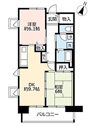UR都市機構シャレール東豊中7号棟 2DKの間取図画像