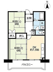 UR都市機構アルビス池田107棟 1LDKの間取図画像