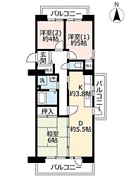 UR都市機構アルビス池田101棟 3DKの間取図画像