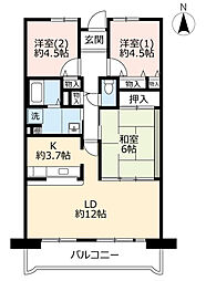 UR都市機構アルビス池田108棟 3LDKの間取図画像