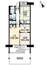 UR都市機構アルビス旭ケ丘6-3号棟 2LDKの間取図画像