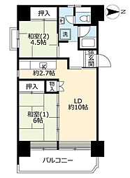 UR都市機構リバーサイドしろきた団地36号西棟 2LDKの間取図画像