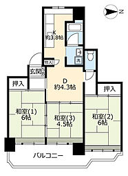 UR都市機構リバーサイドしろきた団地33号東棟 3DKの間取図画像